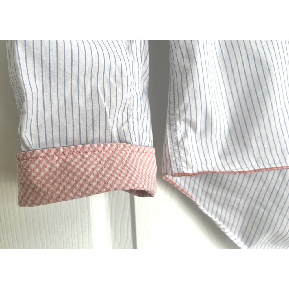 Seven 7 For All Mankind High Low Button Down Shirt Blue White Striped Small - Picture 6 of 6